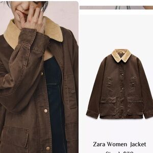 Zara Brown Utility Jacket with Tan Accents